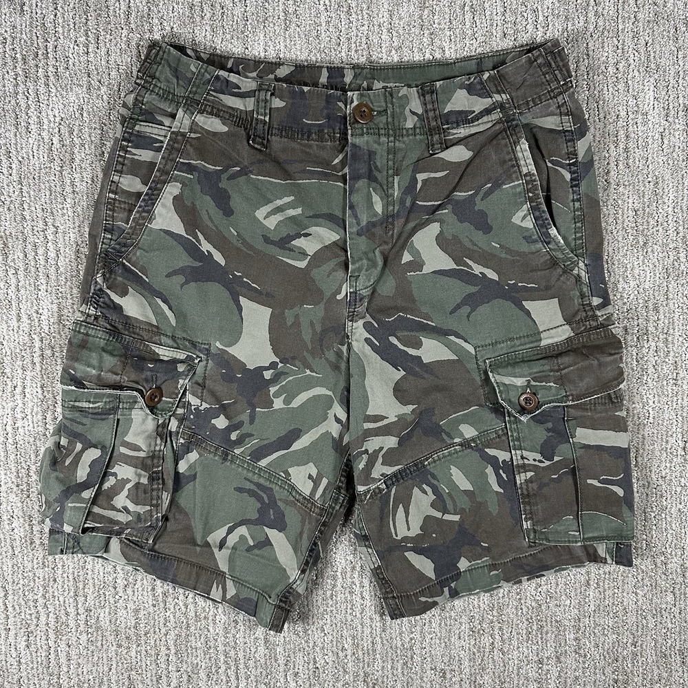 American Eagle Cargo Shorts Men's 32 Green Camo Classic Paratrooper Y2K Utility
